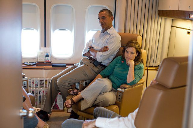 President Obama shows off some of that newfound moxie on Air Force One with Alyssa Mastromonaco, Deputy Chief of Staff for Operations